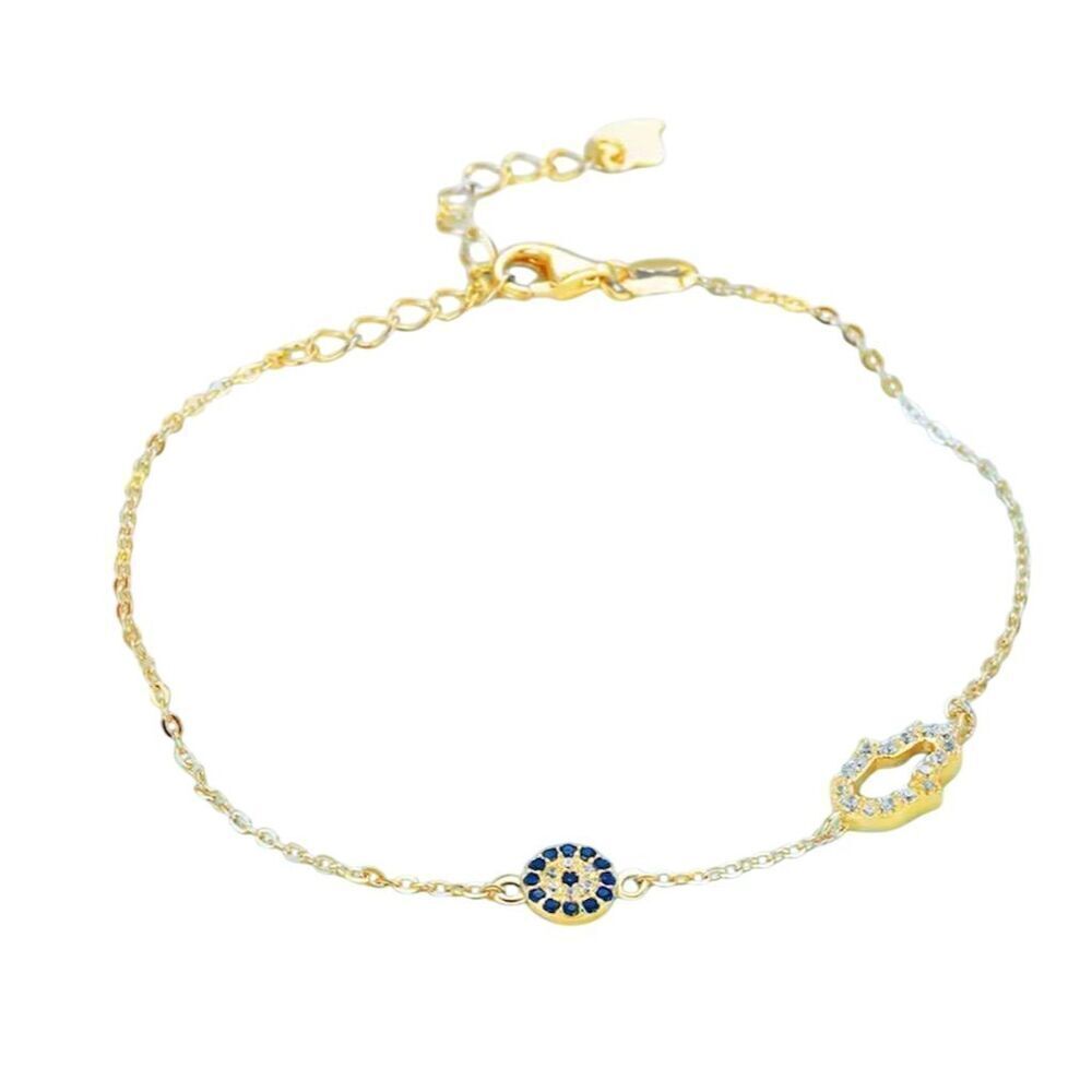Chic Trendy Evil Eye Blue Zirconia 925 Silver Gold Plated Bracelet Dainty - Picture 8 of 8